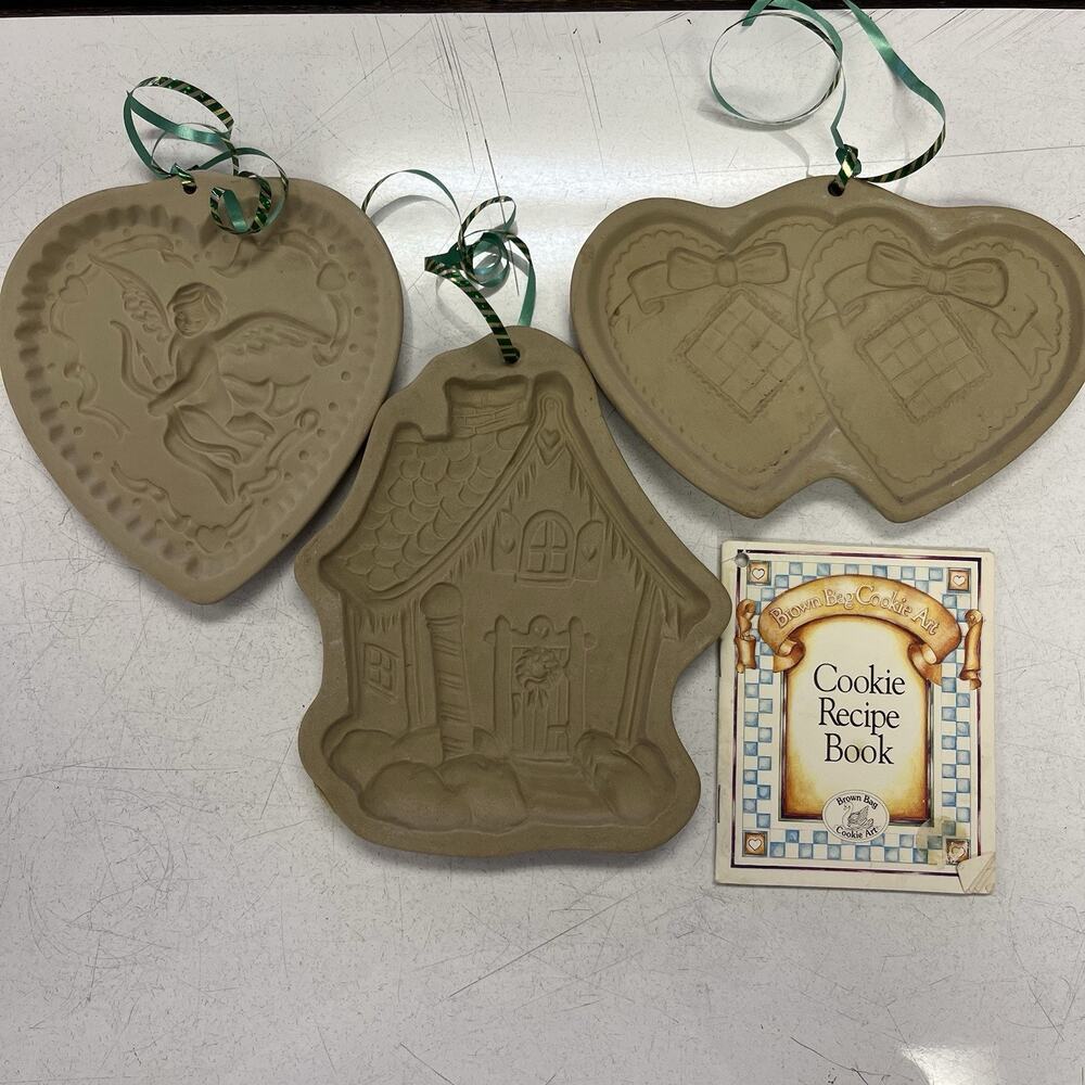 3 Vintage 80’s 90’s Lot Brown Bag Cookie Molds Gingerbread House, Heart,‎ Angel